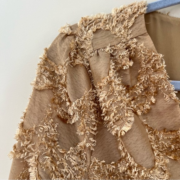 Mystree Beige Textured Surplice Peplum Blouse - Picture 5 of 10